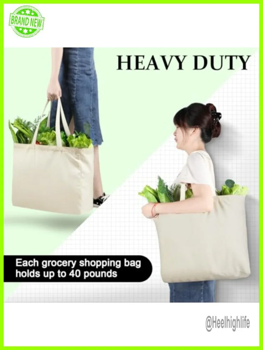 Canvas Grocery Shopping Tote Bag Large Reusable 24-Pack